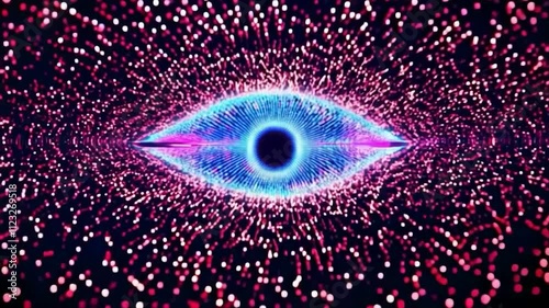 Abstract Digital Eye with Colorful Particle Background in Futuristic Technology and Digital Art Concept photo