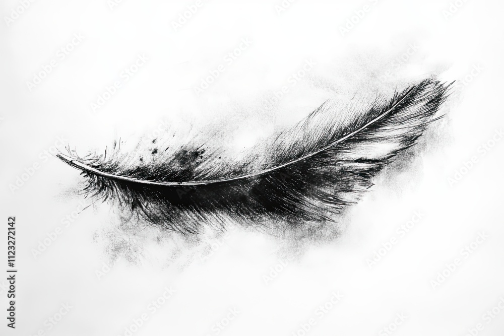Fototapeta premium Black Feather Charcoal Sketch Artistic Drawing