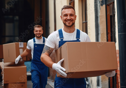 man holding a box , professional movers , concept transportation 