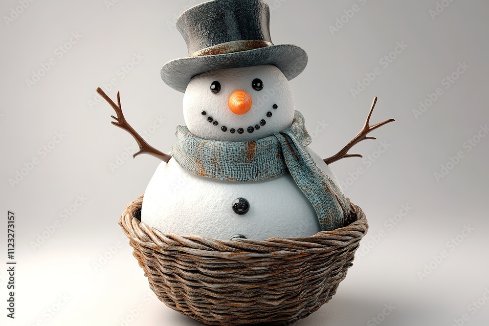 Obraz premium 3d rendering of snowman crisp studio lighting with top hat scarf and carrot nose
