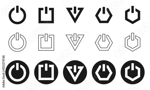 Power switch icon set power switch in different shape vector illustration isolated on white background.