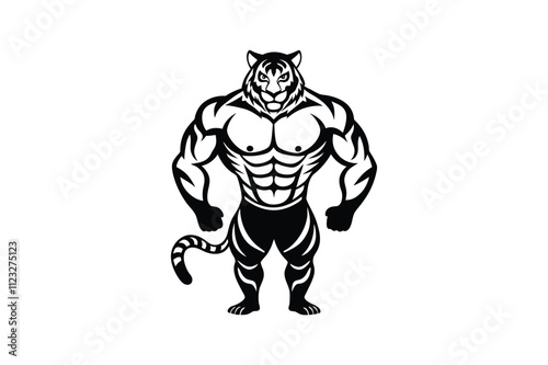 bodybuilder tiger art vector art illustration