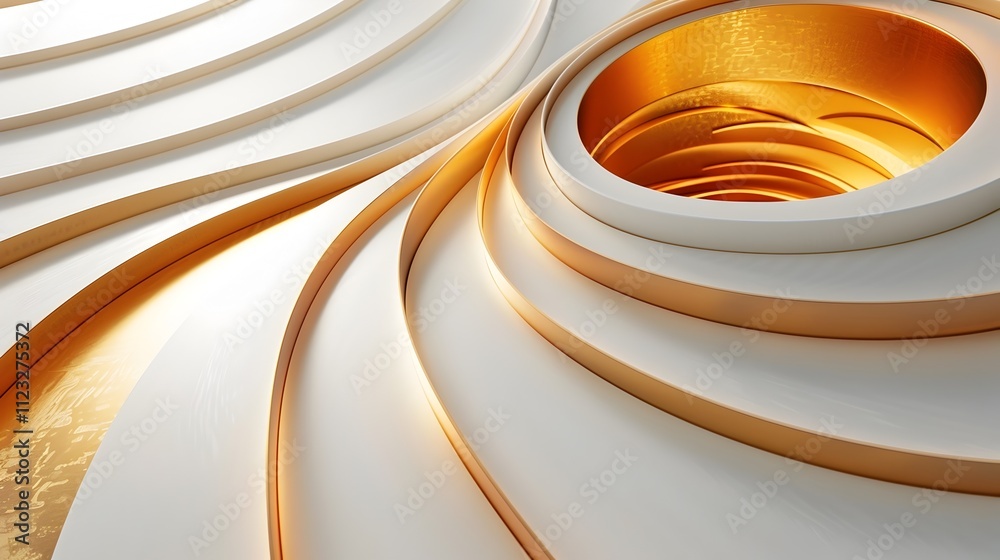 Fototapeta premium A white and gold spiral with a hole in the middle