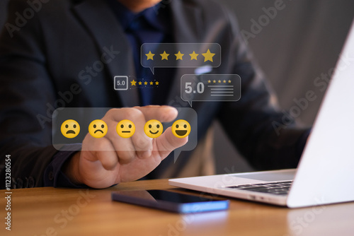 Satisfaction rating survey results, 5-star gold level, excellent level, rated the quality of service.