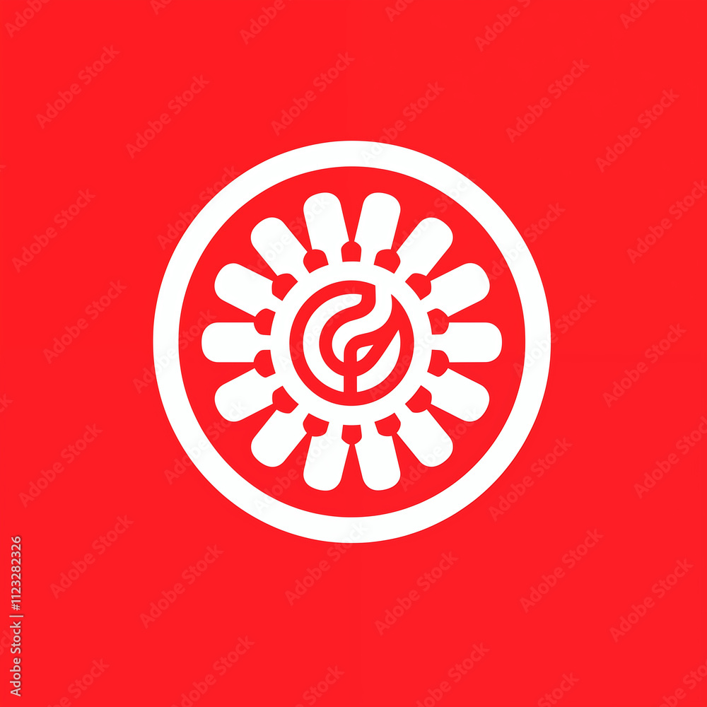 Red and White Circular Abstract Logo Design Floral Mandala with Flame Symbol Red and White Circular Abstract Logo Design Floral Mandala with Flame Symbol
