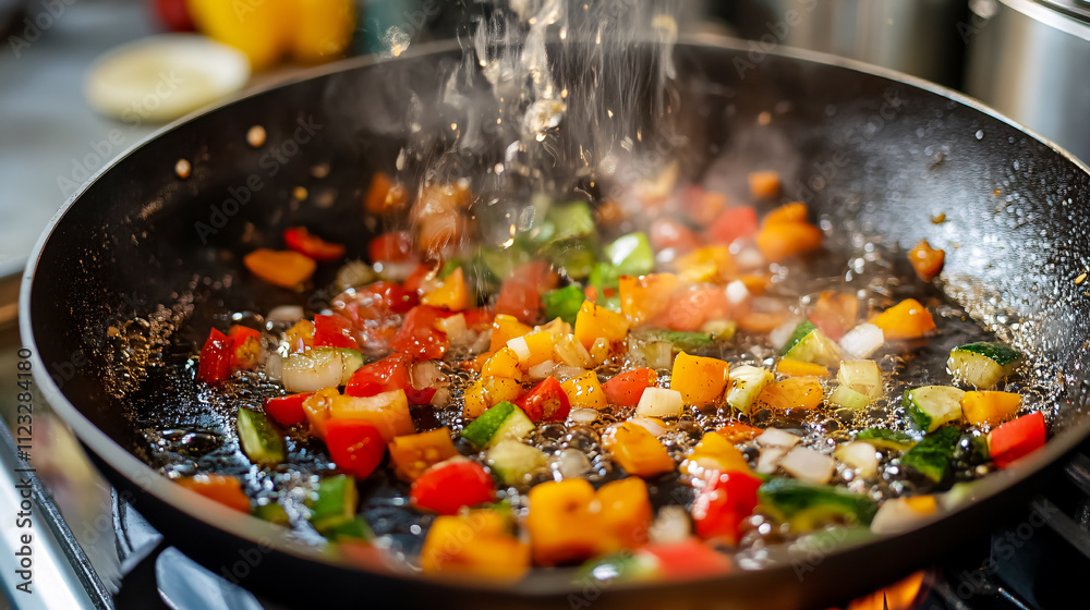 Saut�ing vegetables in a pan. Saut�ing vegetables in a pan.