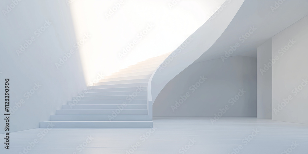 Obraz premium Elegant White Stairway Ascending Into a Bright Skyward Horizon, summer concept, copy space