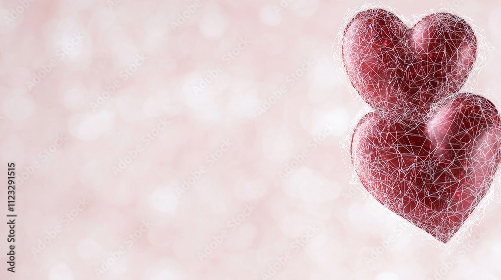Fototapeta premium Glowing Heart Shapes on a Soft Pink Background with a Beautiful Bokeh Effect for Romantic Themes and Designs