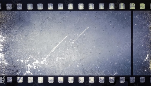 Detailed Close-Up of a Vintage Film Strip Frame with Visible Scratches, Dust, and Grainy Texture Perfect for Retro Themed Cinematic Projects, Graphic Design Overlays, or Nostalgic Photography Concepts