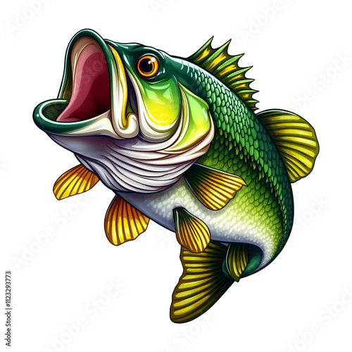 Big bass fish cartoon for tshirt Isolated on White