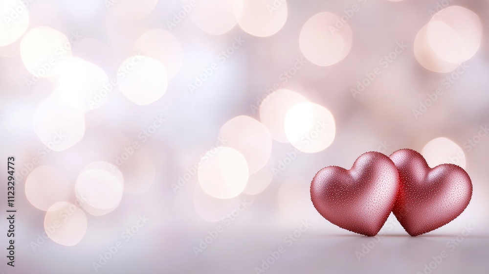Fototapeta premium Romantic soft background with two pink hearts symbolizing love and affection for Valentine's Day or special occasions