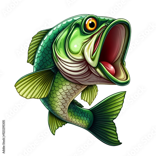 Big bass fish cartoon for tshirt Isolated on White