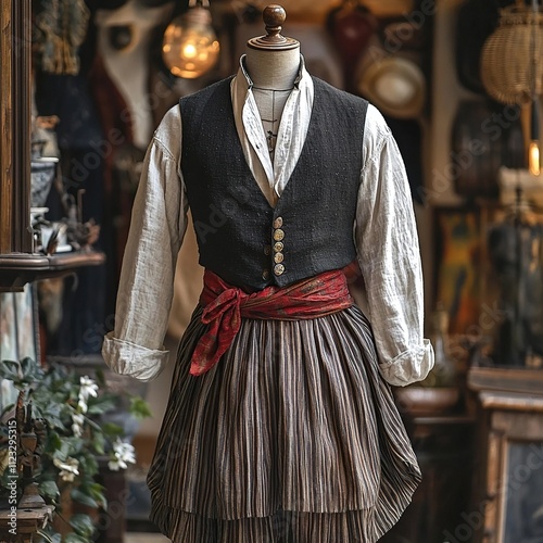 a calabrian folk attire displayed on a mannequin