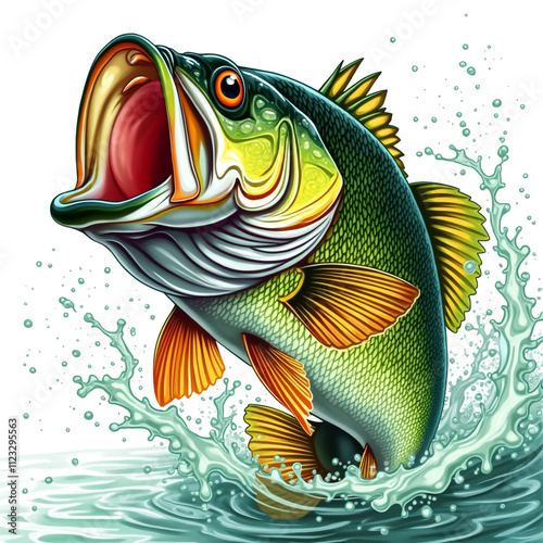 Big bass fish cartoon for tshirt Isolated on White