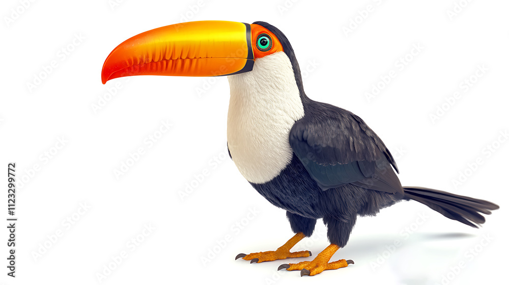 Fototapeta premium Vibrant Action of a Toucan Bird Tropical Forest Wildlife Photography Studio Setup Eye-Level Shot Nature Conservation Focus