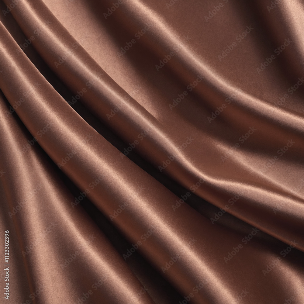 Obraz premium Elegant smooth coffee, cocoa or brown satin fabric with rich texture. Abstract monochrome elegant luxury silk cloth background. Mocha Mousse color of year 2025. 