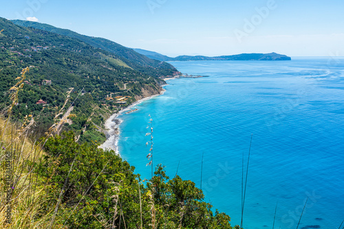 Fototapeta Naklejka Na Ścianę i Meble -  Panoramic view from the beautiful village of Pisciotta, in the Cilento region of Campania. Italy.