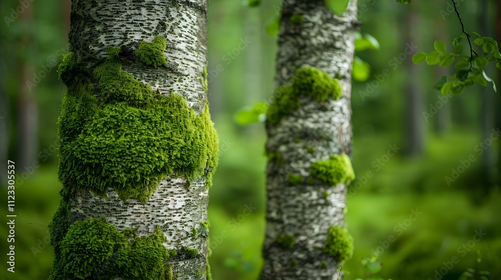 Obraz premium Two trees covered in green moss