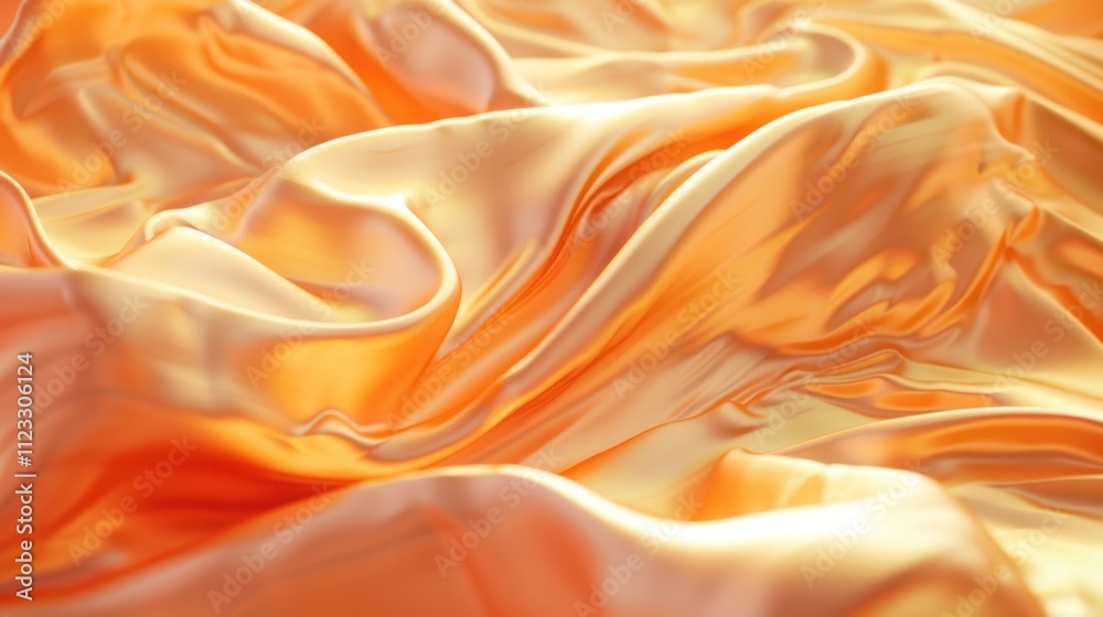 Obraz premium Captivating waves of vibrant orange and yellow silk chiffon fabric flowing and folding in a dynamic abstract pattern creating a luxurious and elegant background