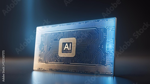 An AI logo on a chip, glowing with blue light against a dark background.