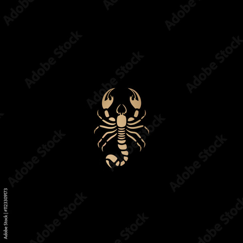 Gold Scorpion Silhouette Logo  Arachnid Insect Design Black Background photo