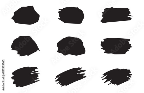 Graphic element design with ink splatter or splash, circle, line, and frame. Paint grunge backgrounds, and brushstrokes. Marker pen or brushstrokes and dashes. Vector illustration EPS 10