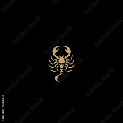 Gold Scorpion Silhouette Logo Zodiac Sign Black Background photo