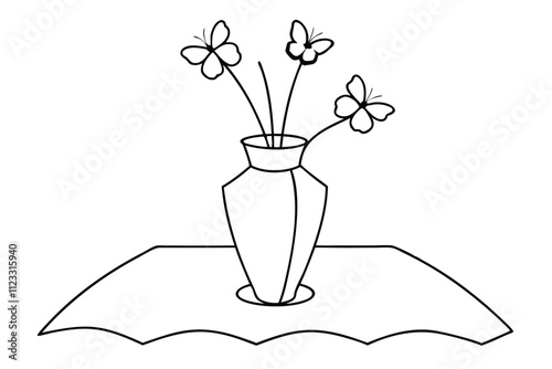 Butterfly on vase craft idea line art vector illustration