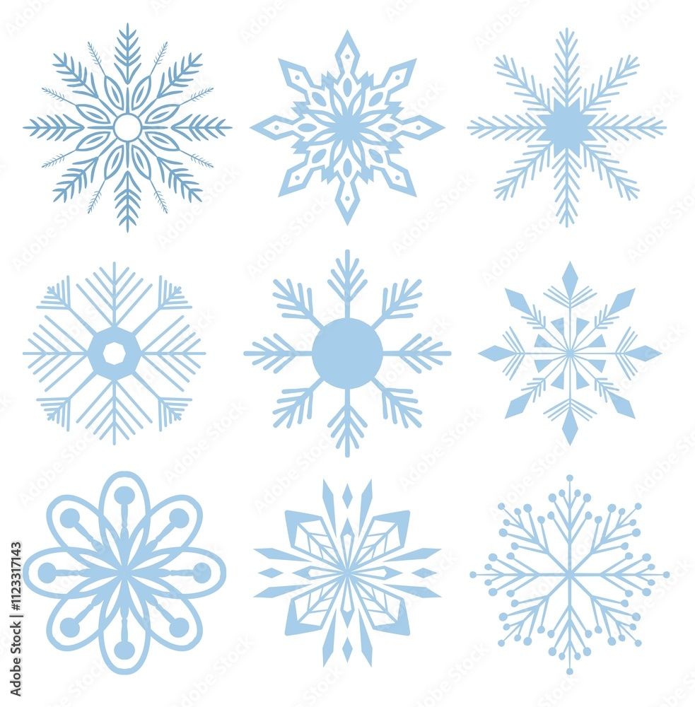 Fototapeta premium collection of snowflake illustrations for winter themes and icon and background purposes