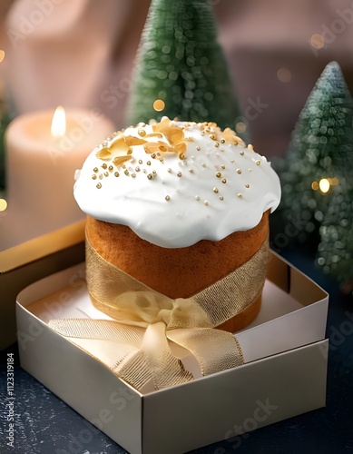 Kulich in an elegant gift box. Christmas kulich photo