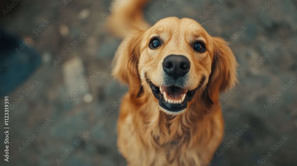 Happy Golden Retriever Dog Smiling with Joy in Outdoor Setting Happy Golden Retriever Dog Smiling with Joy in Outdoor Setting