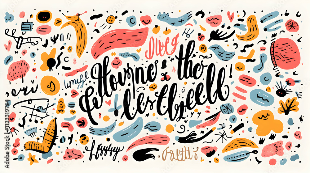 Fototapeta premium Joyful illustration featuring hand-drawn doodles and the phrase 