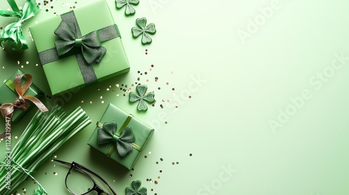 Green gift box with ribbon photo