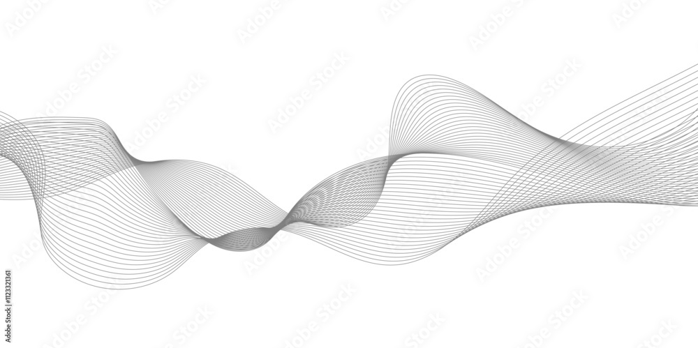 Fototapeta premium Abstract modern white and grey smooth light wave element stream white transparent background. Use for banner, template, wallpaper, frequency sound wave curve lines blend effect. 