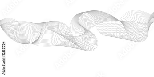 Abstract modern white and grey smooth light wave element stream white transparent background. Use for banner, template, wallpaper, frequency sound wave curve lines blend effect. 