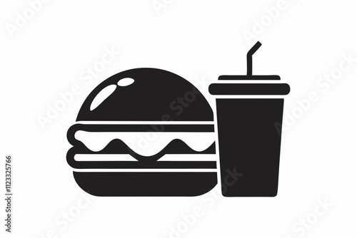 Fast Food icon vector, burger and drink silhouette, eating and drinking icon. Burger and drink bottle icon collection. Vector illustration.