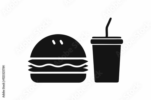 Fast Food icon vector, burger and drink silhouette, eating and drinking icon. Burger and drink bottle icon collection. Vector illustration.