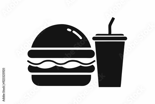 Fast Food icon vector, burger and drink silhouette, eating and drinking icon. Burger and drink bottle icon collection. Vector illustration.