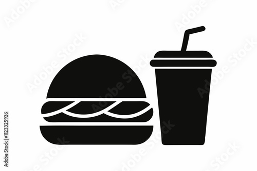 Fast Food icon vector, burger and drink silhouette, eating and drinking icon. Burger and drink bottle icon collection. Vector illustration.