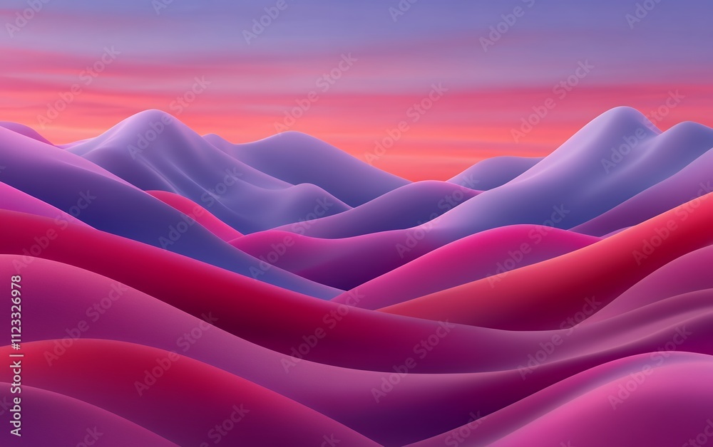 Fototapeta premium Surreal pink and purple hills at sunset with a colorful sky