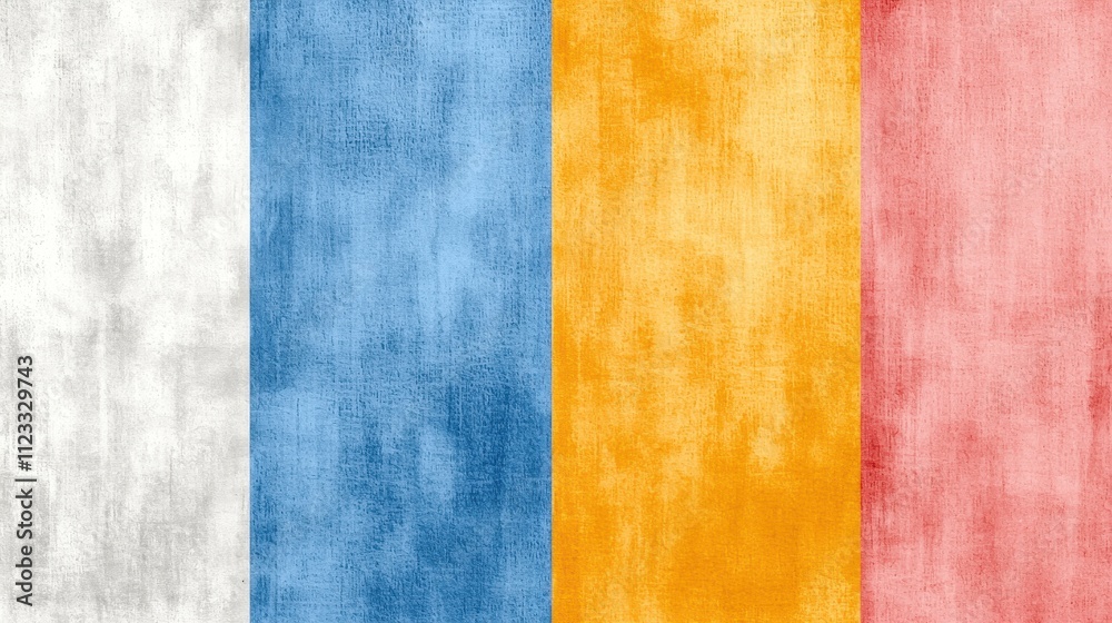 Fototapeta premium Abstract Textured Background with Stripes of White, Blue, Yellow, and Pink Colors