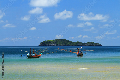 Sairee Beach (Hat Sai Ri) is long and curved like a crescent moon, clean sea water, Popular Beach in Chumphon Province, Thailand  photo