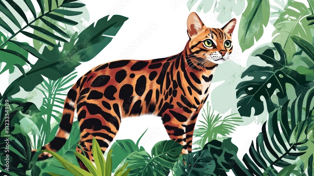Fototapeta premium Bengal Cat Amidst Lush Greenery