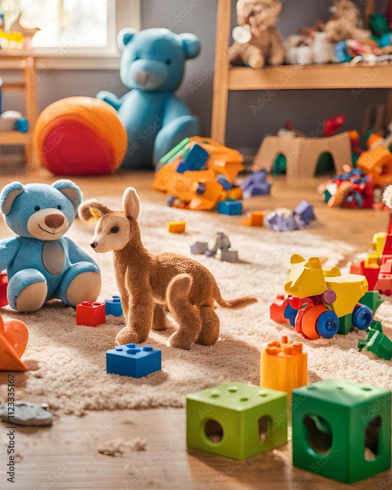 Obraz premium colorful playroom, playroom with toys, educational materials in playroom, kids playroom design, vibrant playroom interior, children's playroom with toys, educational toys in playroom, bright playroom 