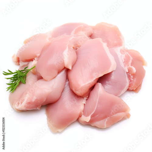 Raw Chicken Breast Fillet Pieces Fresh Poultry Meat White Background