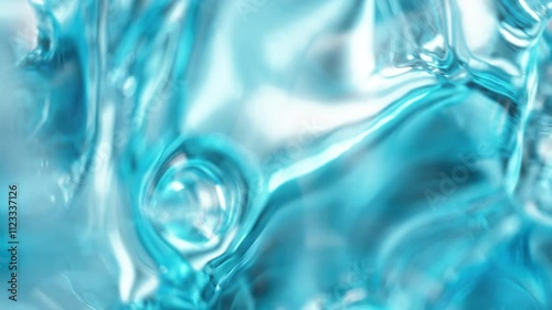 Blue cosmetic serum with liquid bubbles in a 3D abstract background. Hydrating essence gel enriched with collagen molecules. Moisturizing cream or oil for advanced skincare, beauty, and skin health.