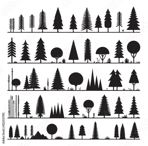 Forest set silhouette vector illustration 