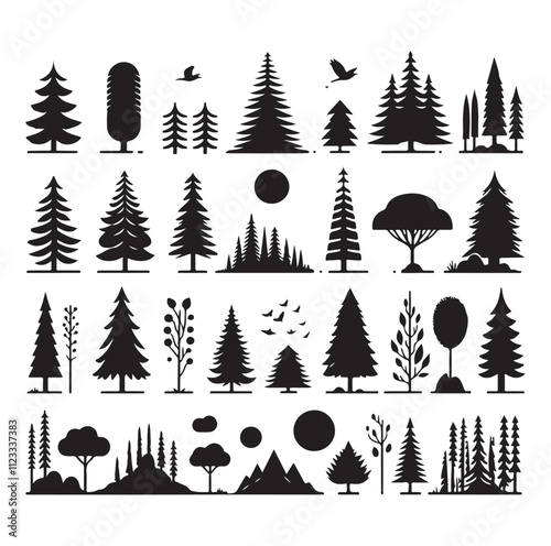 Forest set silhouette vector illustration 