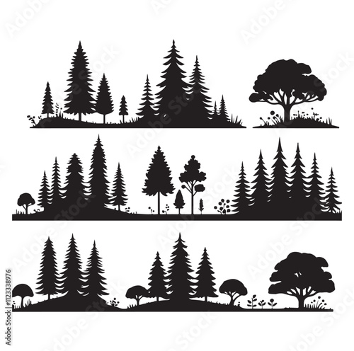 Forest set silhouette vector illustration 