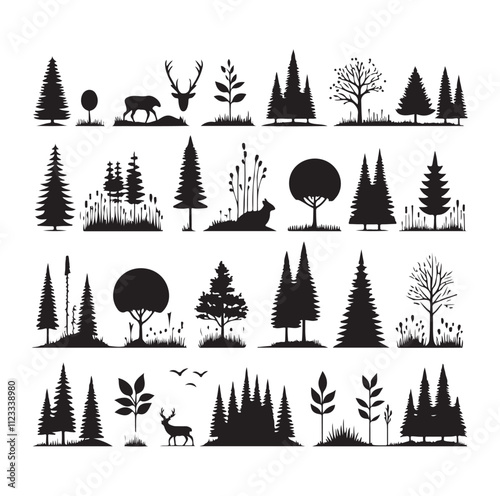Forest set silhouette vector illustration 